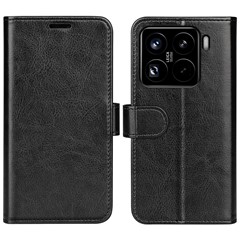 For Xiaomi 15 Pro Wallet Case Crazy Horse Texture Stand Leather Phone Cover - Black