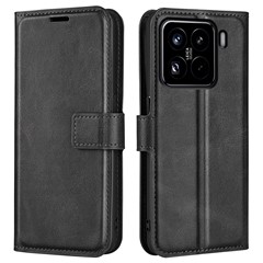 For Xiaomi 15 Pro Stand Case Anti-Scratch Calf Texture Leather Phone Cover - Black