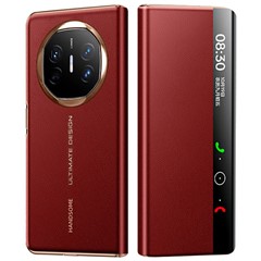 For Huawei Mate X6 Case View Window Auto Wake / Sleep Leather Flip Phone Cover Litchi Texture - Red
