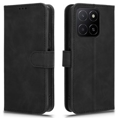 For Honor X5b Leather Case Skin-Feel Anti-Drop Wallet Flip Phone Cover - Black