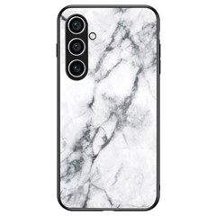For Samsung Galaxy S24 FE Case Marble Pattern Tempered Glass + PC + TPU Protective Phone Cover - White Marble