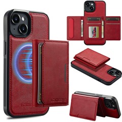 LC.IMEEKE L5 For iPhone 15 Magnetic Phone Case Leather Back Cover with Detachable Card Holder - Red