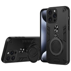 For iPhone 16 Pro Case Rotatable Kickstand PC+TPU Drop Protection Phone Cover - Black