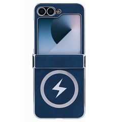 For Samsung Galaxy Z Flip7 FE 5G / Z Flip6 5G Magnetic Case Leather+PC+Metal Phone Cover - Dark Blue