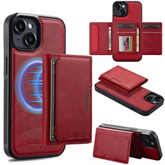LC.IMEEKE L5 For iPhone 14 Magnetic Phone Case Leather Back Cover with Detachable Card Holder - Red
