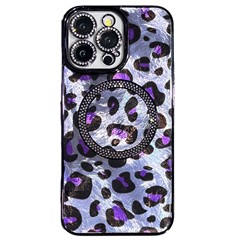 For iPhone 16 Pro Max Case Compatible with MagSafe Epoxy Shockproof Phone Cover Leopard Print - Purple