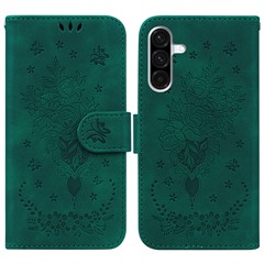 For Samsung Galaxy A17 5G / A17 4G / A26 5G Case PU Leather Wallet Phone Cover Butterfly Flower Imprint - Green