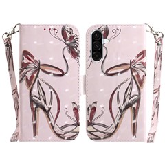 For Samsung Galaxy A17 5G / A17 4G / A26 5G Case Pattern Printing Leather Wallet Phone Cover with Wrist Strap - Butterfly High Heels