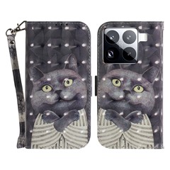 For Xiaomi 15 Pro Case Pattern Printing Leather Wallet Phone Cover with Wrist Strap - Embracing Cat
