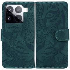 For Xiaomi 15 Pro Case Tiger Imprint Leather Wallet Phone Cover - Green