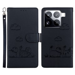 For Xiaomi 15 Pro Case RFID Blocking Kitten Pattern TPU+PU Leather Phone Cover - Black