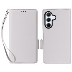 For Samsung Galaxy A56 5G Case with Wrist Strap Litchi Texture PU Leather Wallet Phone Cover - White