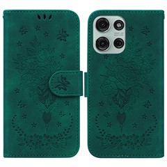 For Motorola Moto G75 5G Case PU Leather Wallet Phone Cover Butterfly Flower Imprint - Green