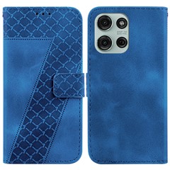 For Motorola Moto G75 5G Stand Case 7-Shaped Pattern Imprint Leather Phone Cover - Dark Blue