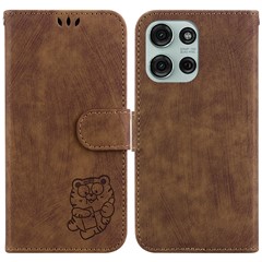 For Motorola Moto G75 5G Wallet Case Tiger Imprint Leather Shockproof Phone Cover - Brown