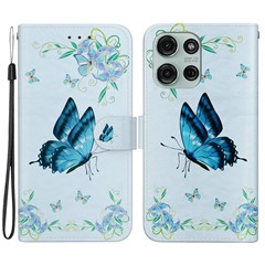 For Motorola Moto G75 5G Wallet Phone Case Anti-Drop Leather Flip Cover Pattern Printing - Blue Butterfly Flower