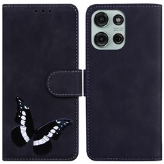 For Motorola Moto G75 5G Stand Case PU Leather Phone Cover Butterfly Printed - Black