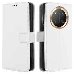 Wallet Phone Case for Honor Magic7 Lite 5G / X9c 5G / X60 Pro 5G PU Leather Diamond Texture Cover - White