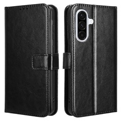 For Samsung Galaxy A36 5G Case Crazy Horse Texture PU Leather Phone Wallet Cover - Black