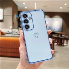 For Samsung Galaxy S24 FE Case Love Heart Pattern TPU Phone Cover Electroplating Edge - Blue