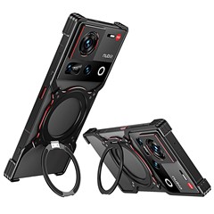 For ZTE nubia Z70 Ultra 5G Kickstand Case Metal Bumper Magnetic Phone Cover - Black / Red