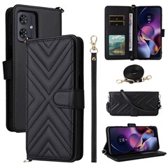 Wallet Phone Case for Motorola Moto G64y 5G / G64 5G / G54 Power 5G / G54 5G Leather Cover with Shoulder / Wrist Strap - Black
