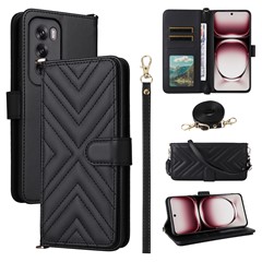 For Oppo Reno12 Pro 5G (Global) Wallet Case with Shoulder / Wrist Strap Leather Phone Cover Stand - Black