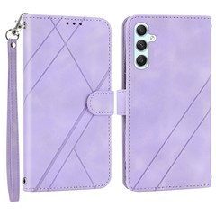 For Samsung Galaxy A56 5G Case Imprinted Line Leather Phone Cover with Handy Strap - Purple