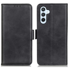 For Samsung Galaxy A26 5G Case Stand Cowhide Texture PU Leather Phone Cover - Black