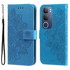 For vivo Y29 5G / Y19s 4G Case Floral Pattern PU Leather Wallet Stand Phone Cover - Blue