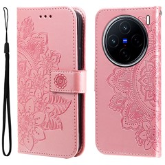 For vivo X200 5G Case Floral Pattern PU Leather Wallet Stand Phone Cover - Pink