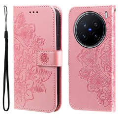 For vivo X200 Pro 5G Case Floral Pattern PU Leather Wallet Stand Phone Cover - Pink