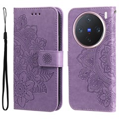 For vivo X200 Pro mini 5G Case Floral Pattern PU Leather Wallet Stand Phone Cover - Purple