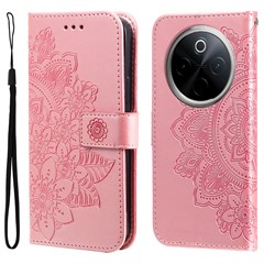 For vivo Y300 Pro 5G Case Floral Pattern PU Leather Wallet Stand Phone Cover - Pink