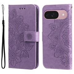 For Google Pixel 9a Case Floral Pattern PU Leather Wallet Stand Phone Cover - Purple
