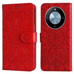 For Honor X60 5G Case Sunflower Imprint Leather Wallet Phone Cover - Red