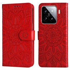 For Xiaomi 15 Case Sunflower Imprint Leather Wallet Phone Cover - Red