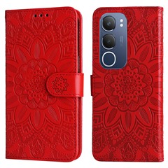 For vivo Y29 5G / Y19s 4G Case Sunflower Imprint Leather Wallet Phone Cover - Red