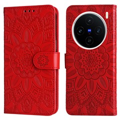 For vivo X200 5G Case Sunflower Imprint Leather Wallet Phone Cover - Red