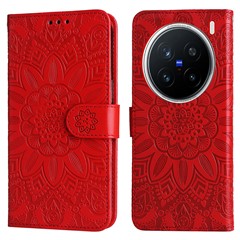 For vivo X200 Pro 5G Case Sunflower Imprint Leather Wallet Phone Cover - Red