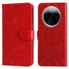 For vivo Y300 Pro 5G Case Sunflower Imprint Leather Wallet Phone Cover - Red