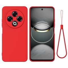 For TECNO Spark 30 4G Case Liquid Silicone Phone Back Cover with Hand Strap - Red