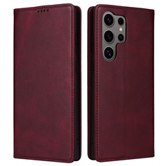 For Samsung Galaxy S25 Ultra Case RFID Blocking PU Leather Phone Wallet Cover - Wine Red