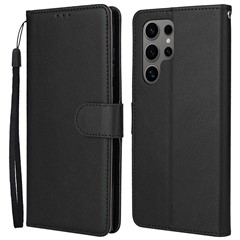 For Samsung Galaxy S25 Ultra Case Wallet Stand View PU Leather Phone Cover - Black