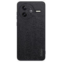 For Xiaomi Poco F7 Ultra 5G / Redmi K80 Pro 5G Case Wood Texture PU Leather Coated PC TPU Phone Cover - Black