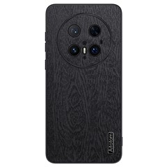 For Huawei Mate 70 Pro+ / Mate 70 Pro Case Wood Texture PU Leather Coated PC TPU Phone Cover - Black