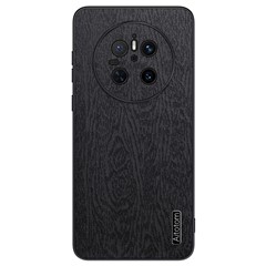 For Huawei Mate 70 Case Wood Texture PU Leather Coated PC TPU Phone Cover - Black