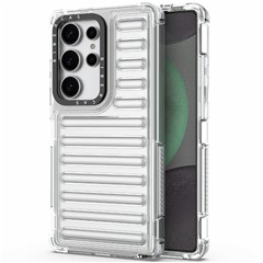 For Samsung Galaxy S25 Ultra Case Stripe Design Anti-Slip Detachable TPU+PC Phone Cover - Transparent