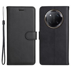 For Honor X60 Pro 5G / Magic7 Lite 5G / X9c 5G Case Solid Color Leather Mobile Cover Wallet Stand with Strap - Black