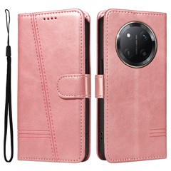 For Honor X60 Pro 5G / Magic7 Lite 5G / X9c 5G Wallet Phone Case T-Shape Lines Leather Cover - Rose Gold